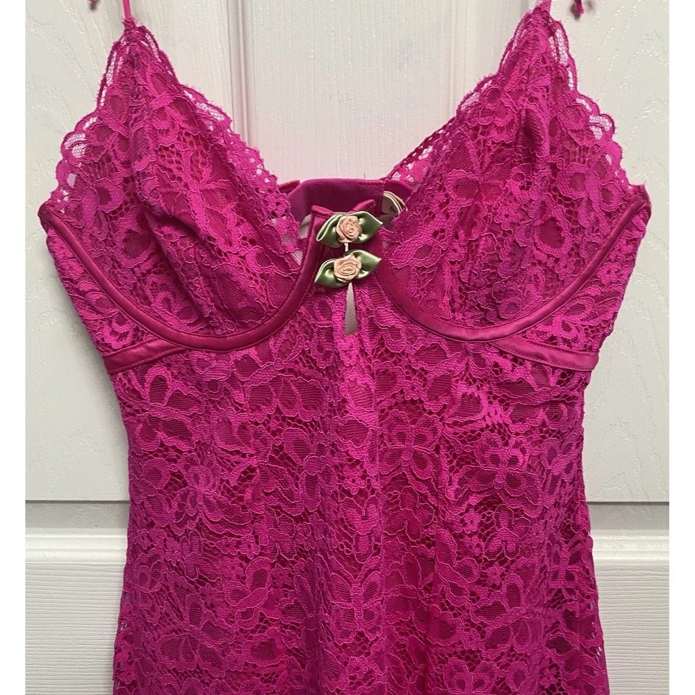 For Love&Lemons Women Hot Pink Lace Mini Dress Lingerie Victoria Secret M-EUC